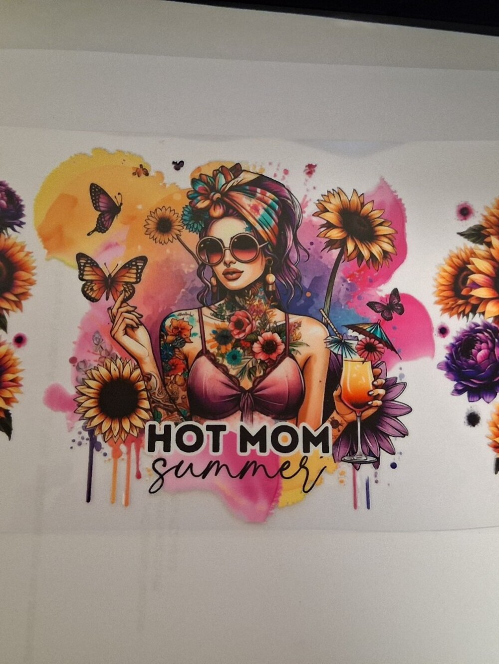 Hot Mom Summer Sunflower 16 Oz Tumbler Wrap Multicolor